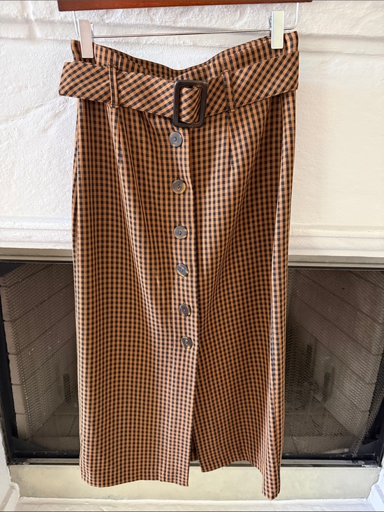 Zara Dresses & Skirts - Zara High-Waist Button-Front Midi Skirt in Brown Gingham
